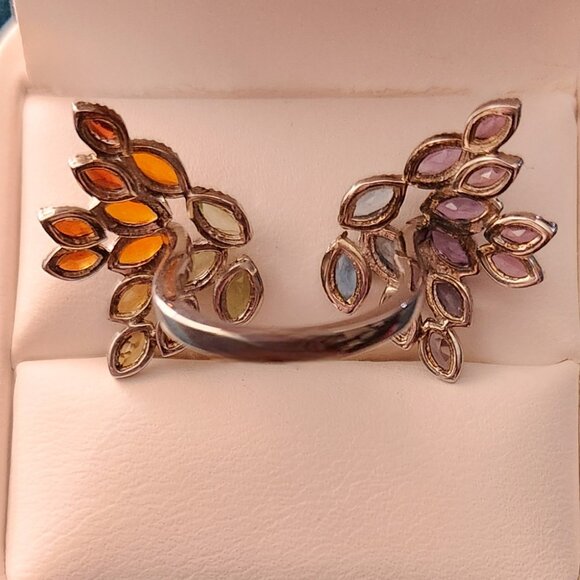 ShopLC Multi Gemstone Cluster Rainbow Open Band Sterling Silver Ring sz-5 - Picture 2 of 6